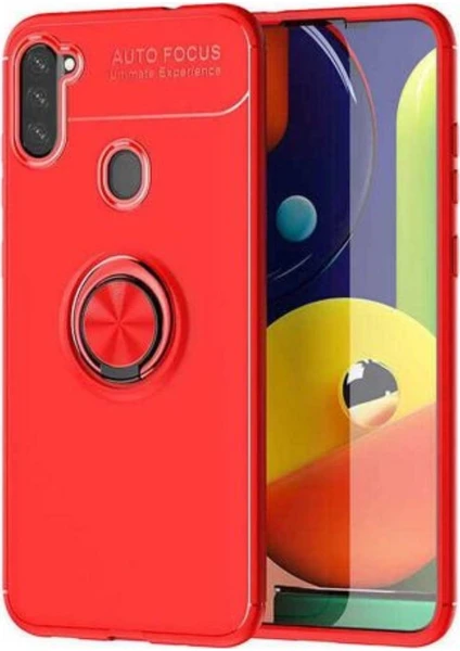 Case 4U Samsung Galaxy M11 Kılıf Autofocus Shockprof Ravel Yüzüklü Standlı Slikon Kapak Kırmızı