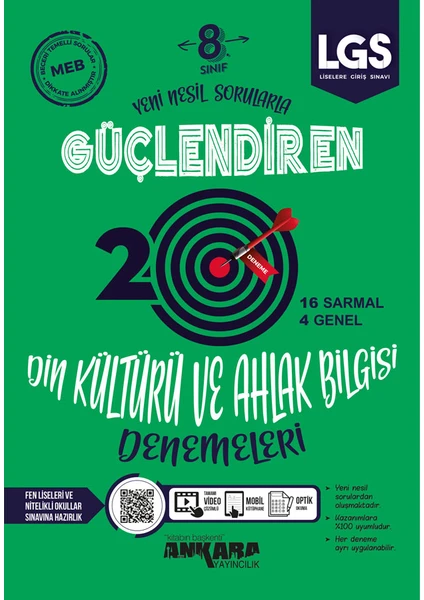 Ankara Yayıncılık 8.Sınıf  Din Kültürü Kültürü ve Ahlak Bilgisi Güçlendiren Denemeleri - 20 Adet