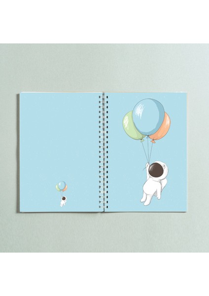 A5 Astronot Balon Tasarımlı Spiralli 96 Yaprak Çizgisiz Defter PYTKDT0180