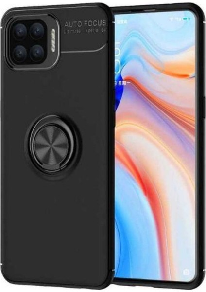 Oppo Reno 4 Lite Kılıf Autofocus Shockprof Ravel Yüzüklü Standlı Slikon Kapak Siyah