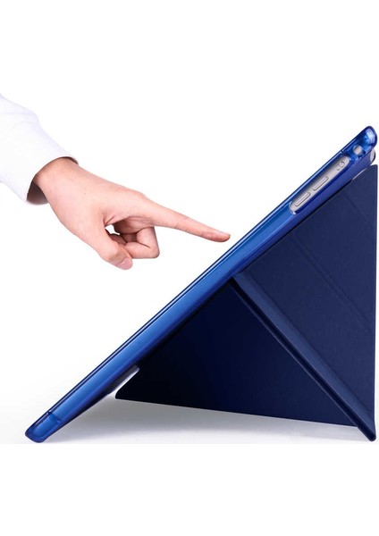 Apple iPad Pro 11 Kılıf + Kalem Kalem Bölmeli Tri Folding Smart Standlı Pu Deri Arkası Yumuşak Silikon 360 Tam Koruma Pembe