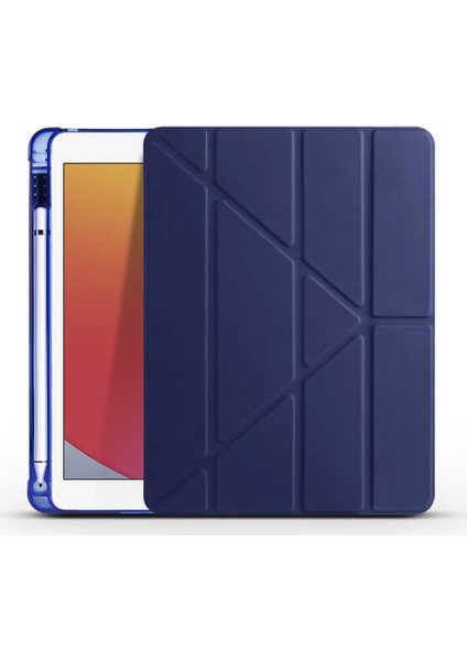 Apple iPad Pro 11 Kılıf + Kalem Kalem Bölmeli Tri Folding Smart Standlı Pu Deri Arkası Yumuşak Silikon 360 Tam Koruma Pembe