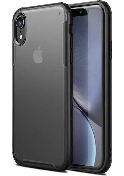 Apple iPhone Xr Kılıf Armor Serisi Transparan Arka Yüzey Renkli Köşe Korumalı Volks Tank Zırh Silikon Siyah