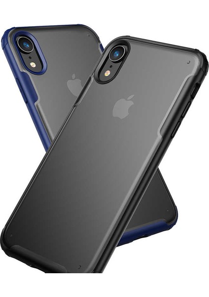 Apple iPhone Xr Kılıf Armor Serisi Transparan Arka Yüzey Renkli Köşe Korumalı Volks Tank Zırh Silikon Lacivert