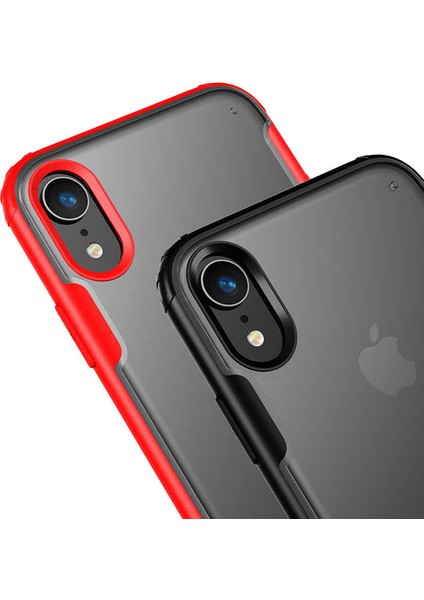 Apple iPhone Xr Kılıf Armor Serisi Transparan Arka Yüzey Renkli Köşe Korumalı Volks Tank Zırh Silikon Lacivert