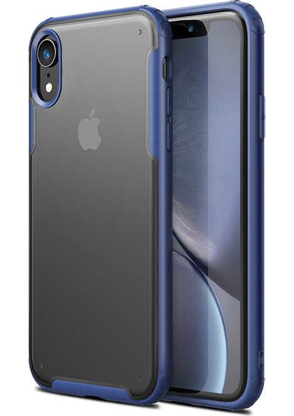 Apple iPhone Xr Kılıf Armor Serisi Transparan Arka Yüzey Renkli Köşe Korumalı Volks Tank Zırh Silikon Lacivert