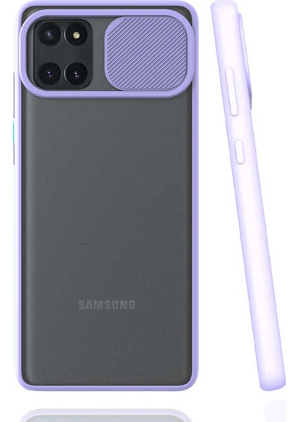 - Samsung Galaxy A81 (Note 10 Lite) - Kılıf Slayt Sürgülü Arkası Buzlu Lensi Kapak - Lila - T15441