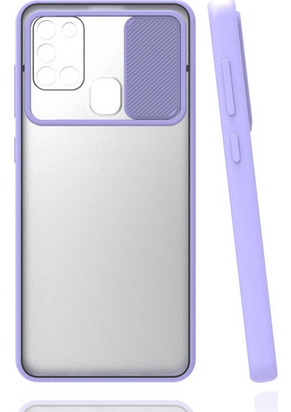 - Samsung Galaxy M31 - Kılıf Slayt Sürgülü Arkası Buzlu Lensi Kapak - Lila - T15442