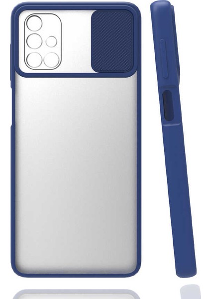 - Samsung Galaxy M51 - Kılıf Slayt Sürgülü Arkası Buzlu Lensi Kapak - Lacivert - T15444