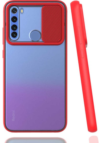 - Xiaomi Redmi Note 8 - Kılıf Slayt Sürgülü Arkası Buzlu Lensi Kapak - Kırmızı