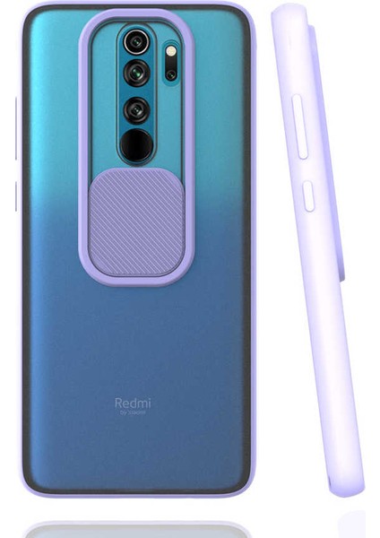 - Xiaomi Redmi Note 8 Pro - Kılıf Slayt Sürgülü Arkası Buzlu Lensi Kapak - Lila