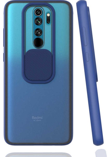 - Xiaomi Redmi Note 8 Pro - Kılıf Slayt Sürgülü Arkası Buzlu Lensi Kapak - Lacivert