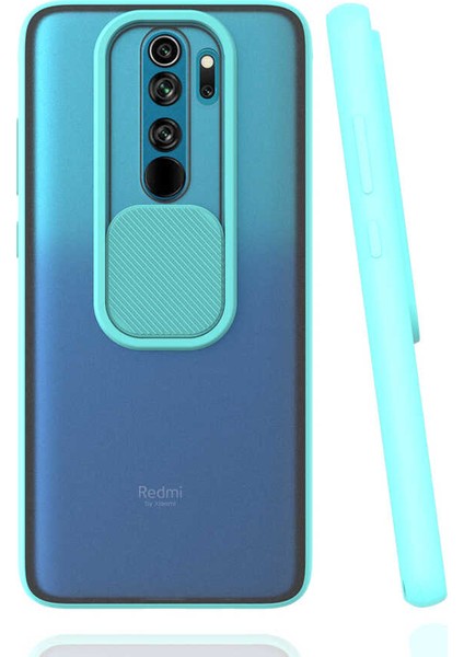 - Xiaomi Redmi Note 8 Pro - Kılıf Slayt Sürgülü Arkası Buzlu Lensi Kapak - Turkuaz