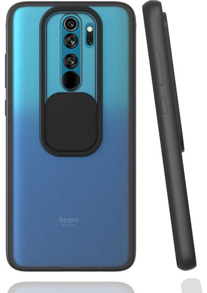 - Xiaomi Redmi Note 8 Pro - Kılıf Slayt Sürgülü Arkası Buzlu Lensi Kapak - Siyah