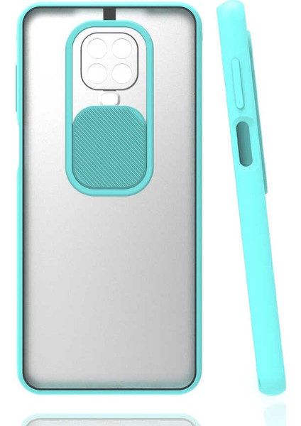 - Xiaomi Redmi Note 9S - Kılıf Slayt Sürgülü Arkası Buzlu Lensi Kapak - Turkuaz