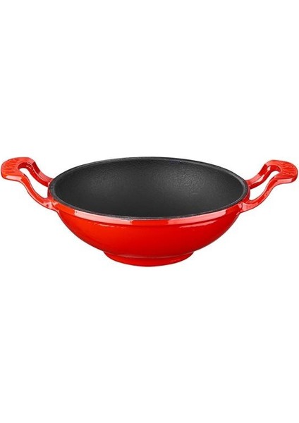 Döküm Wok Tava Metal Kulplu 16 cm Kırmızı