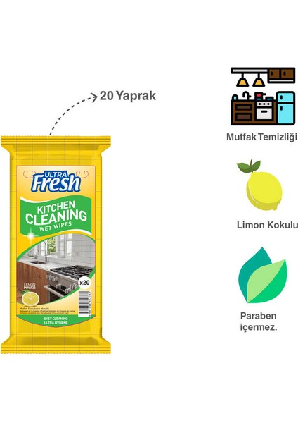 Ultra Fresh Mutfak Yüzeyi Temizleme Mendili 20'li