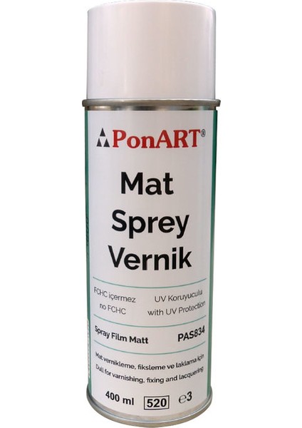 Mat Sprey Vernik 400 Ml. Akrilik, Tempera, Yağlıboya