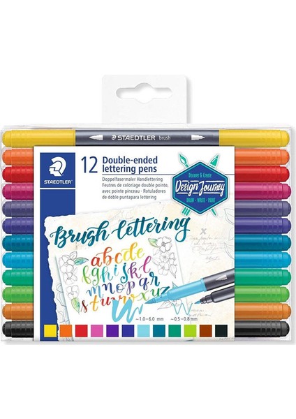 Brush Lettering Pen Çift Taraflı Fırça Uçlu Kalem Seti 12 Renk