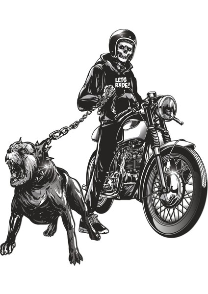 Motorcu Kurukafa Motor ve Köpek Kuru Kafa Sticker 00545