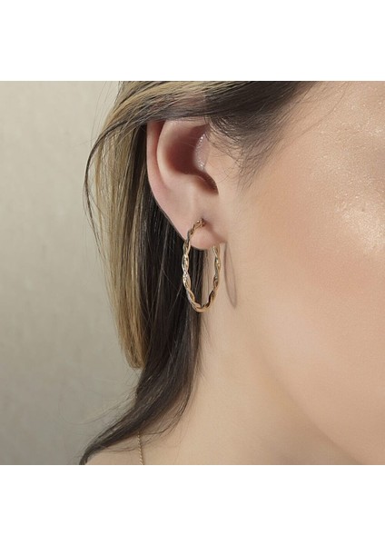 14 Ayar Altın Halka Küpe 3,0 cm Burma fiyatları