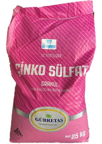 Çinko Sülfat İçerikli Bahçe Meyve Sebze Bitki Besini Granül %16 Çinko Tuzu Gübresi 25 Kg