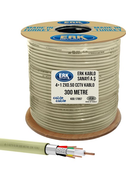 4+1 CCTV 0.50 Kamera Kablosu - 300M