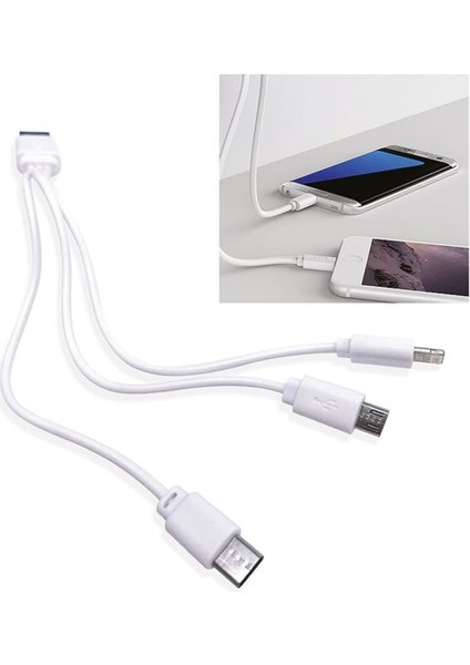 3'lü Şarj Kablosu (Micro, Lightning, Type-C)