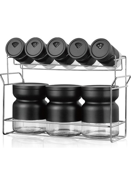 12289 Standlı 8 Parça Cam Baharat Takımı Siyah
