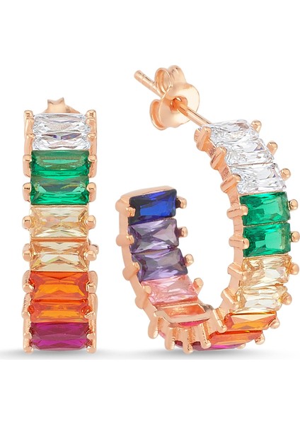 Altınsepeti Rose Gümüş Renkli Taşlı Baget Küpe G143KPR2