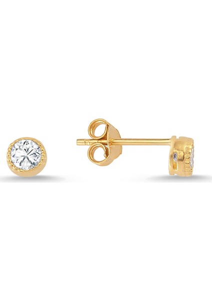 Altınsepeti Gümüş Mini Altın Kaplama Tektaş Küpe G123KPR3