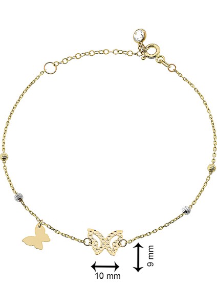 14 Ayar Altın Çift Kelebek Kadın Bileklik modelleri