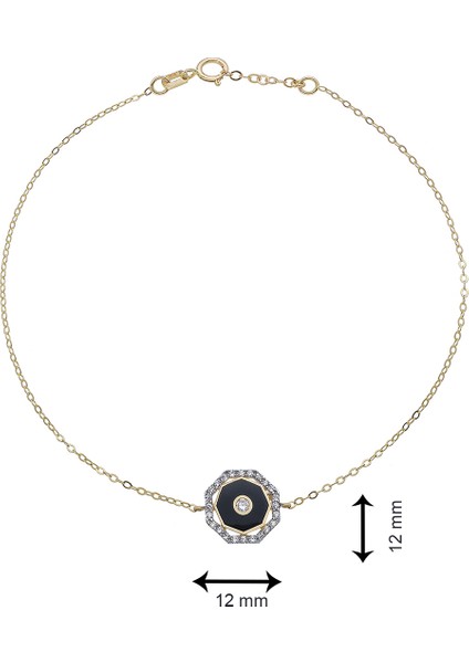 14 Ayar Altın Siyah Mineli Geometrik Zarif Kadın Bileklik modelleri