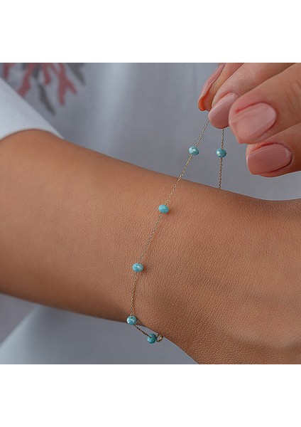 14 Ayar Altın Sıralı Firuze Taşlı Kadın Bileklik