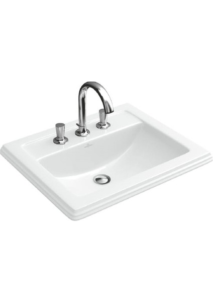 Villeroy Boch  VB7102A1R1 Hommage Dikdörtgen Gömme Lavabo Taşma Delikli Alpin Beyaz Ceramicplus 3 Batarya Delikli 63X52,5