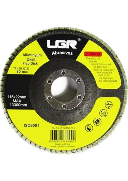 Ugr Metal Ahşap Flap Disk Zımpara 60 Kum 115X22 mm 50 Adet