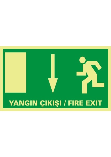 Fotolümen Yangın Çıkış / Fıre Exıt (Aşağı) 2.6 mm PVC Uyarı Levhası 15 x 30 cm