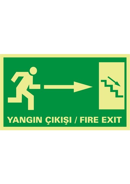 Fotolümen Yangın Çıkış / Fıre Exıt (Sağ Aşağı Merdiven) (Kendinden Yapışkanlı Etiket) 15 x 30 cm