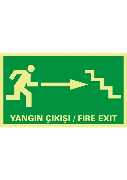 Fotolümen Yangın Çıkış / Fıre Exıt (Sağ Merdiven) (Kendinden Yapışkanlı Etiket) 15 x 30 cm