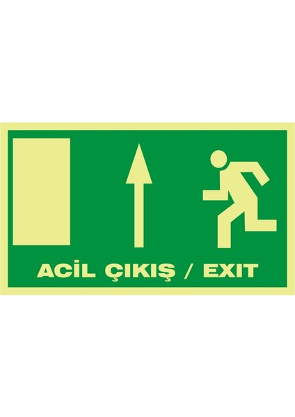 Fotolümen Acil Çıkış / Exıt (Yukarı) 2.6 mm PVC Uyarı Levhası 15 x 30 cm