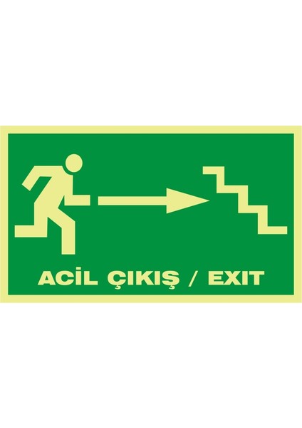 Fotolümen Acil Çıkış / Exıt (Sağ Merdiven) 2.6 mm PVC Uyarı Levhası 15 x 30 cm
