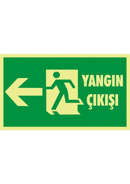 Fotolümen Yangın Çıkışı (Sol) 2.6 mm PVC Uyarı Levhası 15 x 30 cm