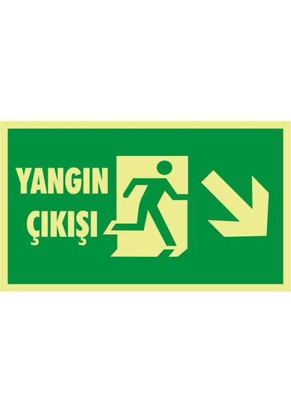 Fotolümen Yangın Çıkışı (Sağ Aşağı ) 2.6 mm PVC Uyarı Levhası 15 x 30 cm