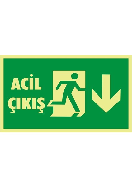 Fotolümen Acil Çıkış (Aşağı) 2.6 mm PVC Uyarı Levhası 15 x 30 cm