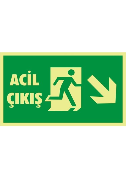 Fotolümen Acil Çıkış (Sağ Aşağı) 2.6 mm PVC Uyarı Levhası 15 x 30 cm