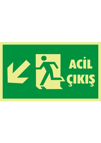 Fotolümen Acil Çıkış (Sol Aşağı) 2.6 mm PVC Uyarı Levhası 15 x 30 cm