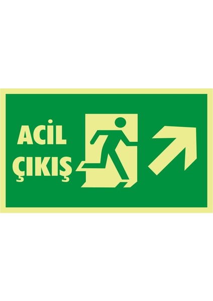 Fotolümen Acil Çıkış (Sağ Yukarı) 2.6 mm PVC Uyarı Levhası 15 x 30 cm