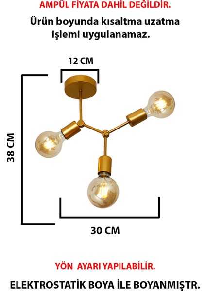 Pera 3 Lü Gold Plafonyer Avize