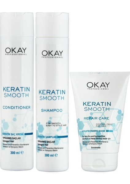 Neva Keratin Smooth Onarıcı Bakım Serisi Şampuan + Saç Kremi + Durulanmayan Bakım Kremi - 3'lü Set