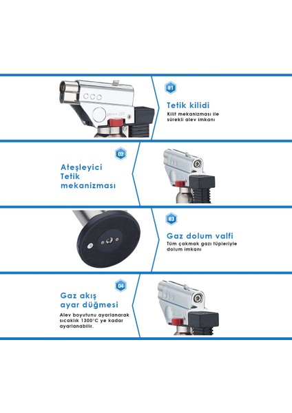 Tiger King BS-261 Bütan Gaz Torch Pürmüz Mavi Alev Çakmak